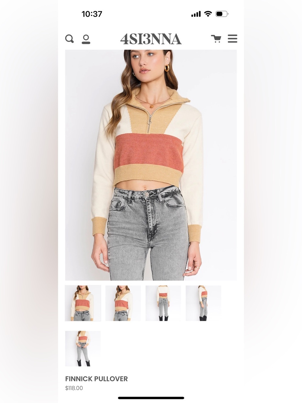 4SI3NNA Finnick Pullover - Colorblock Half-Zip Cropped Sweater